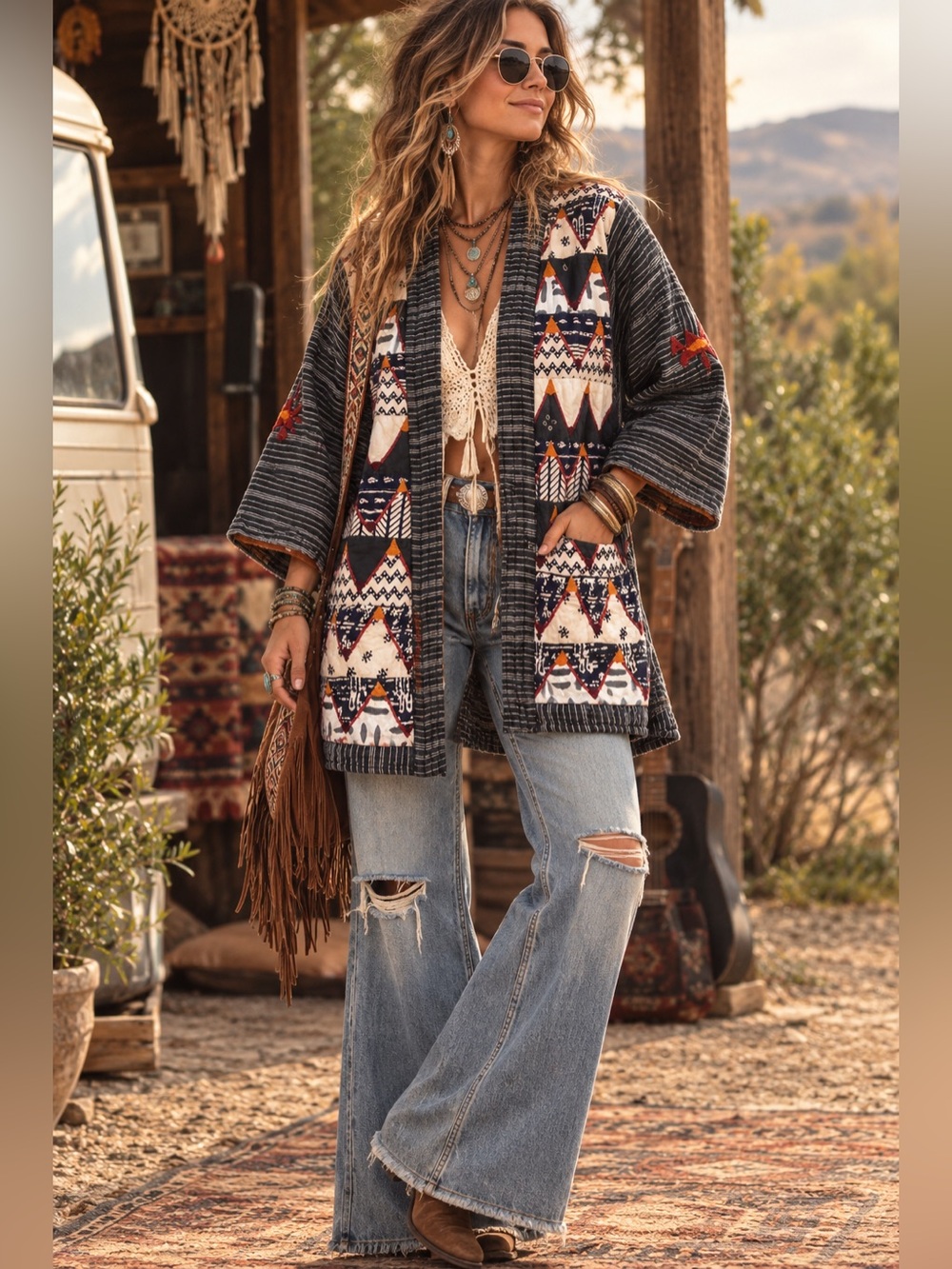 Market Place Baltic Patchwork Quilted Kimono Art To Wear Boho Hippie Kasuri OS